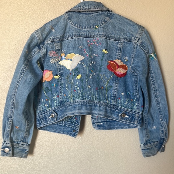 Vintage Girl's M GAP ORIGINAL Blue Denim / Jean Jacket with Floral Embroidery - Picture 6 of 11